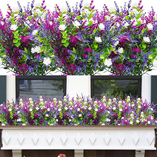 Famibay 6 Bündel Künstliche Blumen Outdoor Kunstblumen Balkon Wetterfest UV Beständig Kunstpflanzen Plastik Künstliche Blumenstrauß Pflanzen für Balkonkasten Garten Fenster Innen Außen