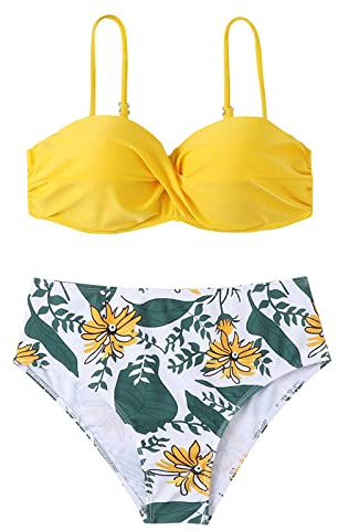 Maillot De Bain Femme 2 Pieces Maillot De Bain Push Up Bandeau Deux PièCes pour Femme Maillot De Bain Bikini Bandage Sexy Maillot De Bain Femme 2 Pieces Triangle Trikini pour Nager(Jaune,M)
