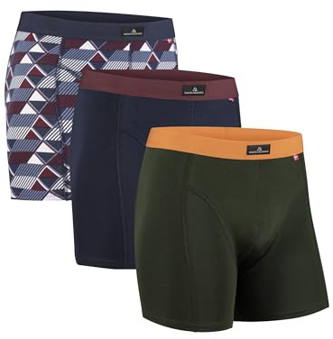 DANISH ENDURANCE Mens Underwear Trunks, Soft Cotton Boxers for Men, Mens Boxer Shorts, 3 Pack, Multicolor (1x Green/Orange, 1x Navy Blue/Bordeaux, 1x Retro), M