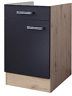 Flex-Well Küchenunterschrank Lino 50 cm ohne Arbeitsplatte – Anthrazit & San Remo Eiche – mit Schublade und Tür