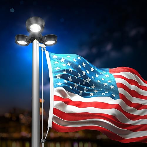 GULADUS Solar Flag Pole Light, 3 Light Modes Dimmable, 96 LEDs Solar Powered Flag Lights for Most Outdoor 15 to 25 Ft Flag Poles, Waterproof, Auto On at Dusk and Off at Dawn, Unique Shape, (Black)