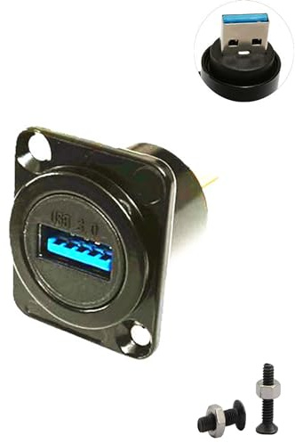 SHANFEILU Adaptador USB 3.0 tipo D de montaje en panel macho a hembra conector recto a través de enchufe de panel para transferencia de datos extensión USB 5Gbps negro