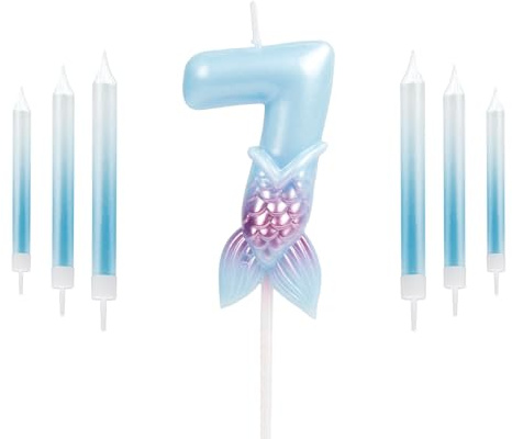 7 pièces La sirène Bougies numériques,Bougies d'anniversaire Numéro 7,3D Bougie Chiffre,sirene Decoration Gateau Anniversaire,Bougies Gâteau Topper Decoration,Pour Les Enfants, Adultes