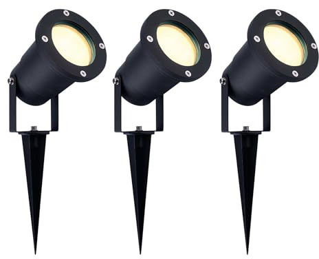 Ledvion - 3X LED Strahler, Aluminium, IP65, 5W, 2700K, 1 Meter Kabel, LED Spot, Garten Spot