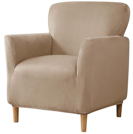 BXFUL Samt Sesselbezug Stretch Sesselüberwurf überzug für Sessel Mit Elastischem Boden Sofa Überwürfe für Sessel Clubsessel Stuhl Sesselhusse für Hunde Katzen (Kamel)