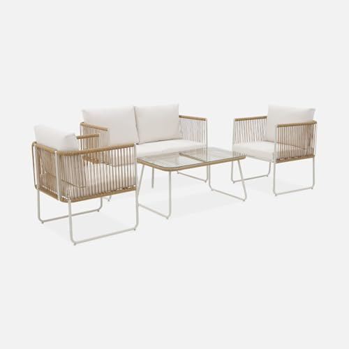 Alice's Garden sweeek - Loungeset aus verzinktem Stahl mit Kunststoffbespannung, Couchtisch aus gehärtetem Glas, 4 Sitzplätze | Cesena