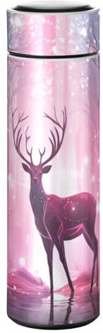 LINNIKEEEE Weltraumrosa Hirsch Thermosflasche aus Edelstahl - Auslaufsicher Wasserflasche Wasserkanne für Jungen Mädchen