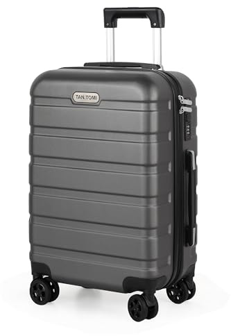 TANTOMI Handgepäck Koffer, 20 Zoll Hartschalenkoffer, Trolley, Leichter ABS-Rollkoffer, Reisekoffer mit 4 Rollen, 3-Stelliges Zahlenschloss (Dunkelgrau, 41L)