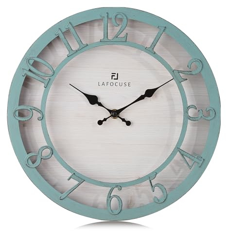 Lafocuse 30cm Wanduhr ohne Tickgeräusche mit Große Erhöhte 3D-Ziffern, Rustikale Landhausstil Stille Wanduhr Vintage Dekorativ für Wohnzimmer Schlafzimmer Küche, Grün
