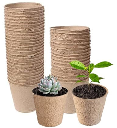 Pots de fleurs ronds biodégradables en fibre - Compostables - Pots de germination pour jardinage, plantes grasses, légumes, fruits, herbes aromatiques (8 cm)