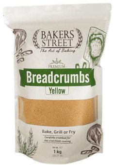 Bread Crumbs 1kg Yellow by Bakers Street - Crispy & Light Coating for Frying & Baking – Ideal for Chicken, Fish, Vegetables & Casseroles – Even Texture, Resealable Pack