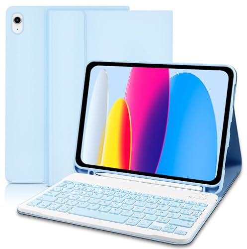 Coque Clavier pour iPad 10.9 2022/iPad 11 2025, AZERTY Français, Housse Clavier Magnétique Détachable Bleu