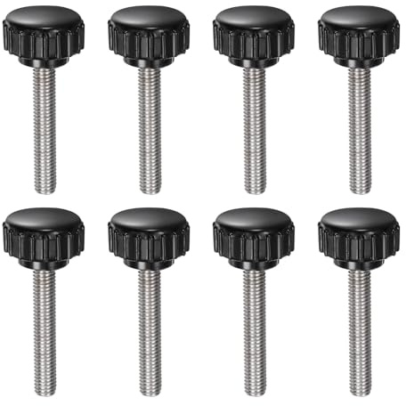 QUARKZMAN 8pcs Tornillo Moleteado, M5x30mm Tornillo de Pulgar de Rosca Macho Pomos de Sujeción Moleteados Métricos de Acero Inoxidable Perilla de Perno de Estudio Tornillo de Apriete, Negro