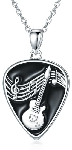 VONALA Guitar Pick Halskette 925 Sterling Silver Gitarre Plectrum mit Musik Note Anhänger Halsketten Schmuck Musikgitarrist Geschenke für Ladies Damen Männer