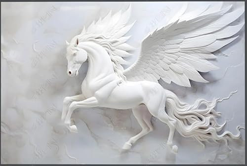 ZYHFDC Papier Peint Panoramique Relief en plâtre du cheval blanc Tableaux Muraux Tapisserie Photo Décoration Murale Salon Chambre 150CM(L)*105CM(H)