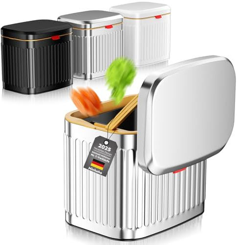 Mihoho Stainless Steel Compost Bin, 4L, Matte Black, Kitchen Compost Bin with Lid, Hanging or Countertop, Wall Mount Trash Can