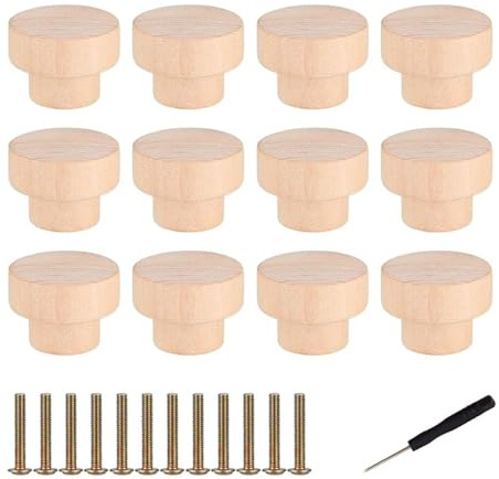 Möbelknöpfe Holz, 12 Stück Holz Schubladengriff, 35 x 25 mm Holzknöpfe Schrank Schrankknöpfe für Möbelgriffe holz, kommode
