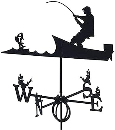 XINYUNFEI Wetterhahn Metall für Garten Wetterschaufel for Dächer, Wetterweiten for Hof Groß, Weathervane for Zaun, for Außenschuppen Eisenharten-Dach-Scheunen Kuppel Dekoration-Fisherman Und Stange