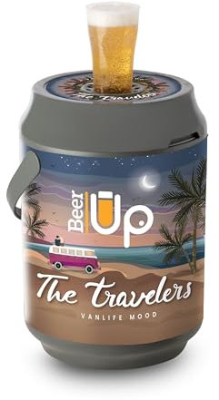 BEER UP 'Travelers' : 10 verres + 1 ceinture + 1 kit de remplissage-tireuse à bières portative-pour fûts Beertender-20h de froid sans électricité-remplissage par le fond des verres