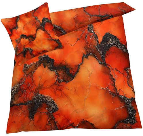 YELDAN Marmor Bettwäsche 140x200 Winter, Moderne Orange Bettbezug 140x200 2er Set, Wendebettwäsche und Kissenbezug, Weiche & Atmungsaktive Mikrofaser Bettwäsche-Sets