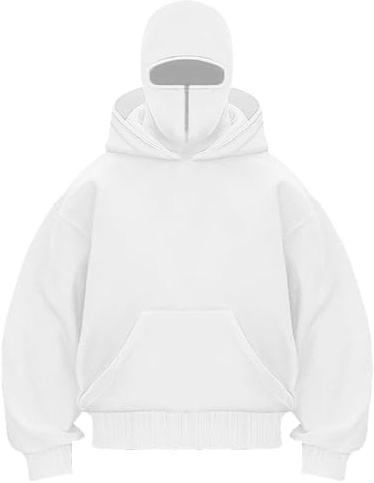PADOLA Balaclava 1/4 Zip Hoodie Herren Sturmhaube Oversized Y2K Kapuzenpullover Winddichter Ninja Übergangsjacke Einfarbig Mask (XL, Weiß)