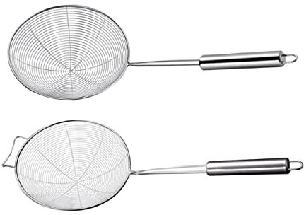 DECHOUS 2pcs Stainless Steel Strainers for Kitchen Long Handle Strainer for Draining Pasta Vegetables and Other Foods in Sink Pot