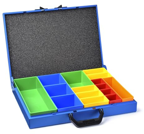 KM 320 Mallette à outils en métal robuste en tôle d'acier, boîte de rangement pour petites pièces, avec insert en mousse, pour installations de véhicules et WorkMo, idéale pour l'atelier et le