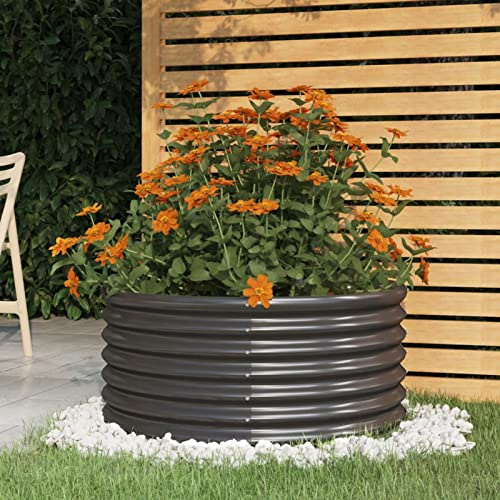 Festnight Hochbeet Metall Rund 80x80x36 cm Hochbeete für Garten Balkon Terrasse Gemüsebeet Kräuterbeet Pflanzkübel Blumenkasten Pflanzkasten Hochbeet Pulverbeschichteter Stahl Anthrazit