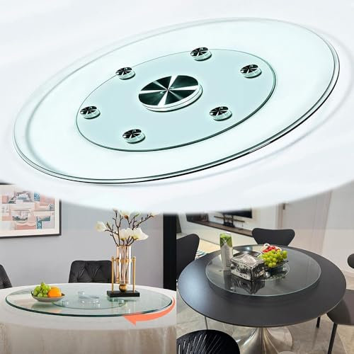 QTWLG Table Ronde Lazy Susan Plateau Rotatif en Verre Trempé pour Table À Manger De Cuisine Grand Plateau De Service Rotatif 60 70 80 90 100cm(90CM/36)