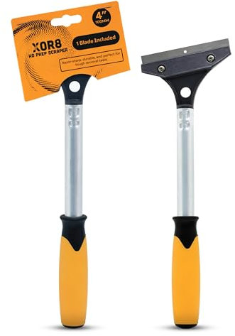 XOR8 HD Prep Scraper – 4”/100mm Razor-Sharp Blade for Effortless Removal of Paint, Adhesive, Caulk, and More – Durable, Heavy-Duty Scraper Tool for Tough Tasks and Professional Results