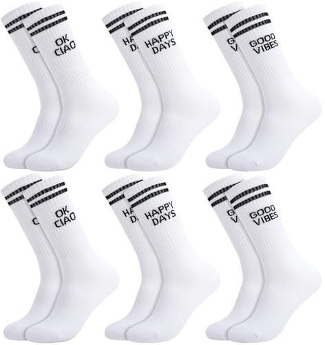 Halinuia Lot de 6 paires de chaussettes de sport en coton pour homme et femme - Blanc - Pour cadeau d'anniversaire, Proverbes noirs, 39-44