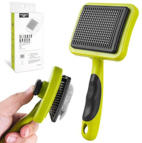 MOXYOY Dog Brush Cat Brush, Cat Grooming Comb Self Cleaning Pet Hair Comb with Button Dog Grooming Tool for Small, Medium & Large Pet Shedding Massage Clean (Green)