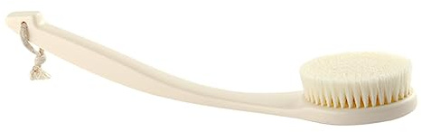 Spazzola da Doccia a Manico lungo Bianca per Pulizia Corpo | Setole Pet in Plastica Ps, Massaggio ed Esfoliazione, Anello per Appenderla e Uso Quotidiano