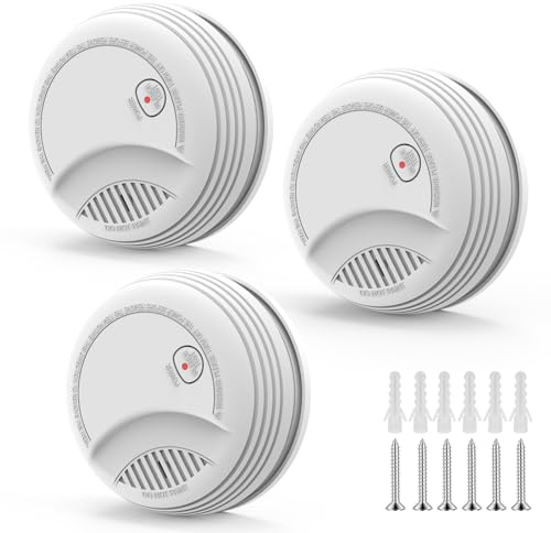 3 Pack Smoke Detector, Photoelectric Sensor Battery-powered Fire Smoke Alarm, LED warning light 85 dB alarm sound, low battery warning, mute and test buttons, suitable for living rooms, bedrooms, etc.