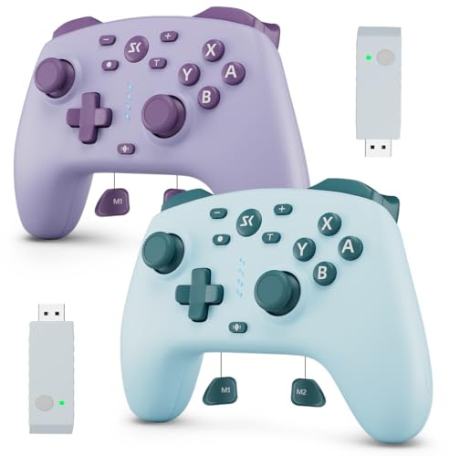 Wireless Switch Controller for Switch/Switch 2/Lite/OLED/PC Controller with 2.4G Adapter, 2 Pack Switch Controller with Hall Joysticks & Hall Triggers, Switch Pro Controller with Wake-up, 2 Back Programmable Buttons, Turbo Function