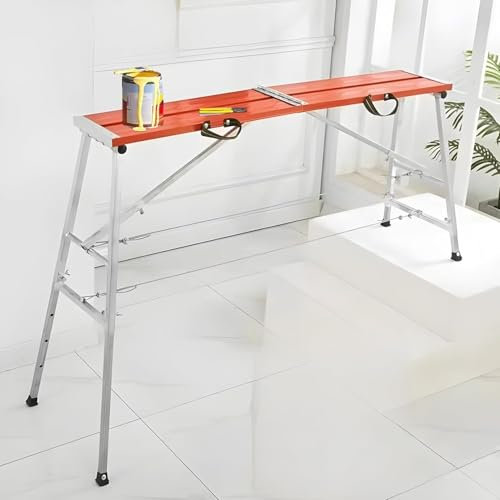 Plataforma de trabajo ajustable, escalera plegable de aluminio, multiuso, taburete de andamio, capacidad de 300 kg, altura ajustable