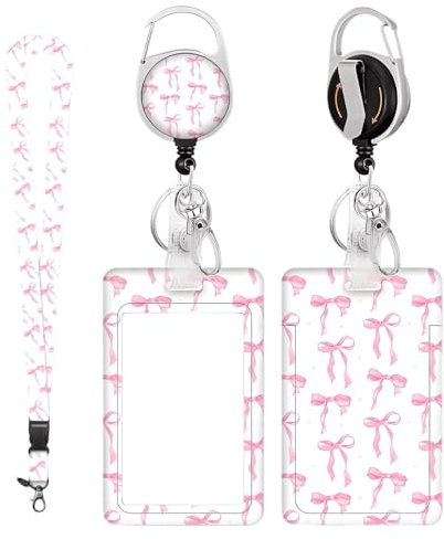 1 Pcs Pink Bow Pink Lanyard with Card Holder lanyards for Neck with Card Holder Cute Lanyard Clip Retractable Clip Retractable Suitable for Students, Teachers, and Office Workers