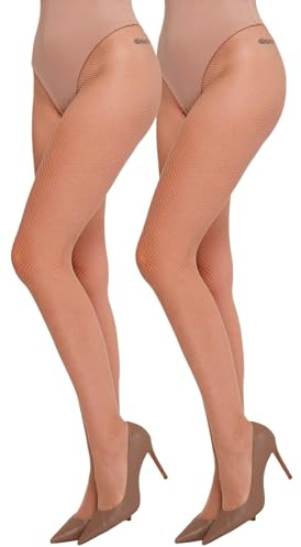 Annes styling nätstrumpbyxor nätstrumpor diamantstrumpbyxor för kvinnor korsnät staket, 2 st Shakira Natural, XXL-3XL