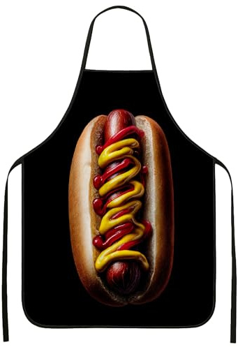 Divertente grembiule moderno con hot dog, grembiule da cucina nero per cucinare barbecue grigliate per adulti, grembiule lavabile per chef e lavoro, nero, 24x31 Inch