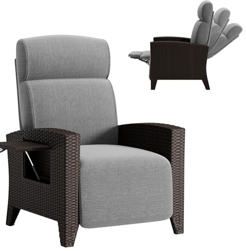 QMBLSNSQ Poltrona Relax da Giardino in Rattan PE - Reclinabile 95°-165°, Tavolino Integrato, Schienale Ergonomico (18cm), Portata 150kg, Copertura Protettiva - Per Terrazzo/Balcone