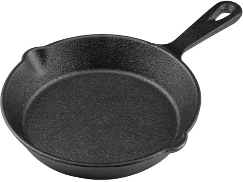 LanTeYouPin 6 Inch Cast Iron Skillet, Frying Pan with Drip-Spouts, Pre-Seasoned Oven Safe Cookware, Camping Indoor and Outdoor Cooking, Grill Safe, Restaurant Chef Quality (6 Inch)