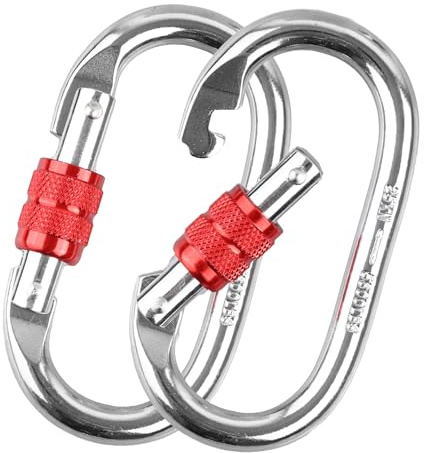 EUREKORA 2 Stück Karabinerhaken 25KN 2500 Kg Belastbarkeit Karabiner O-förmige Schwerlast Sicherheitskarabiner Edelstahl Klettern für Yoga Hängematte Camping Schaukel Wandern(Rot + Rot)