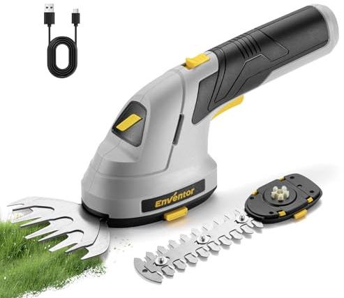 Enventor 2 en 1 Cortasetos Telescopico Bateria 7,4V, Cortasetos Electrico 2000mAh, Carga USB-C, Cortasetos Portátil con 2 Cuchillas para Recortar Arbustos y Césped