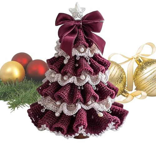 Albero di Natale all'uncinetto, albero di Natale all'uncinetto, decorazione da tavolo per soggiorno, camera da, davanzale, libreria, decorazione per feste