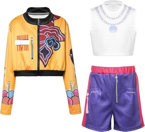 dellyy k pop jägare kostym flickor barn, rumi kostym barn Mira Zoey K pop cosplay rollspel uniform komplett set halloween anime kostymer tonåring flickor (Rumi, 130)
