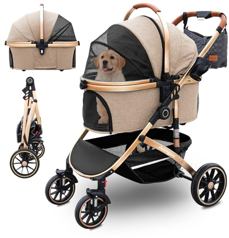 Quolliter Hundebuggy für Hunde & Katzen bis 30 kg Hundewagen 3-in-1 | Abnehmbare Tragetasche•Geländetaugliche PU-Räder•3-in-1 Reisesystem•Leichter Aluminiumrahmen•Einhand-Faltung•Für Alltag