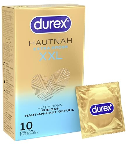 Durex Hautnah XXL Kondome – Ultra dünn, mit großer anatomischer Easy-On-Form & mit Silikongleitgel befeuchtet – 10er Pack