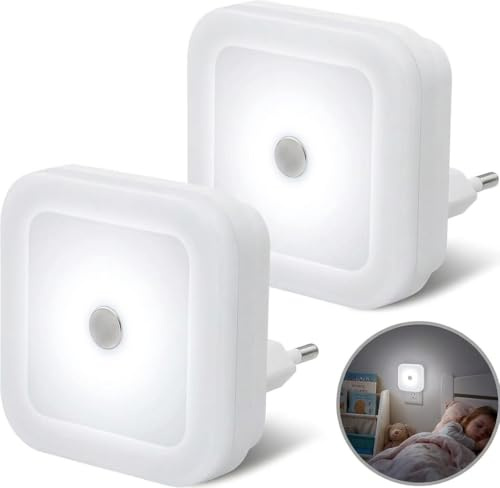2 Pcs Luz con Sensor de luz Enchufe Luz Pasillo Sensor 1W LED Luz Nocturna Lampara Sensor de luz para Pasillos Baños Habitaciones,Ahorro de energía y ahorro de energía