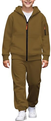 Completo Due Pezzi per Ragazzo in Tinta Unita Tessuto Morbido Abbigliamento Casual Bambino Confortevole per Ogni Giorno (Brown, 12-13 Years)
