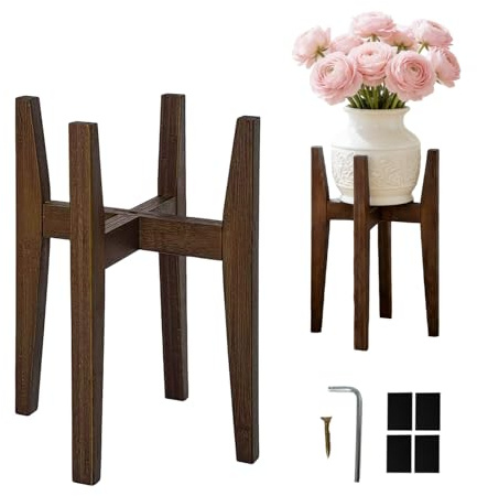 SIGONE Adjustable Plant Stand, Expands to 35cm, 13.8in Diameter, Indoor Outdoor Flower Pot Rack Fits 7-12 Inch Planters for Home Garden Decor, Natural Bamboo